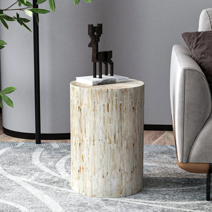 ALPINE MOTHER OF PEARL HAND MADE STOOL/SIDE TABLE - Mekamart Australia
