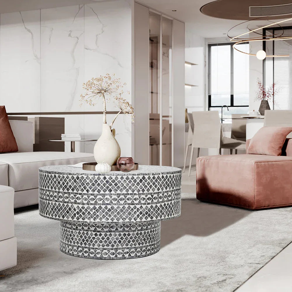 DIAMOND MOTHER OF PEARL COFFEE TABLE BLACK - Mekamart Australia