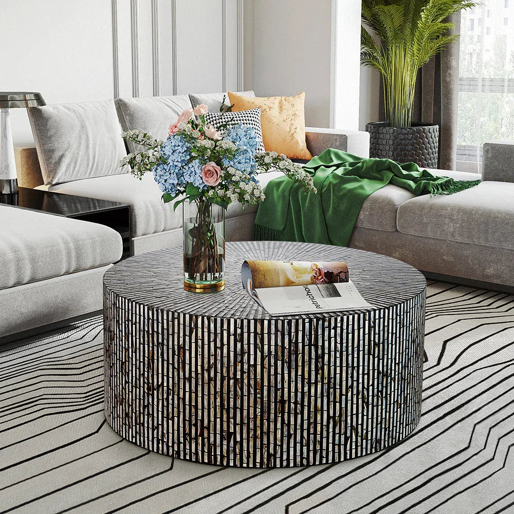 CORDELIA ROUND MOTHER OF PEARL COFFEE TABLE - Mekamart Australia