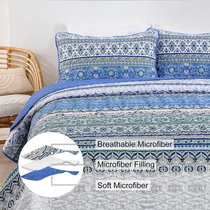 Blue teak Sunrise Floral Lightweight 3 Pc Bedspread & Pillow Cover Set