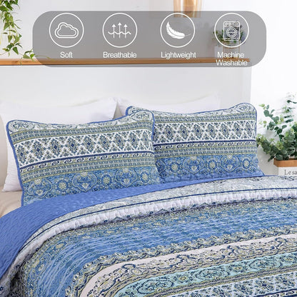 Blue teak Sunrise Floral Lightweight 3 Pc Bedspread & Pillow Cover Set