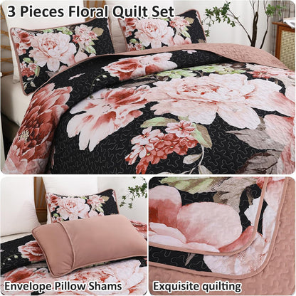 Botanical Evergreen Floral Cozy 3 Pc Bedspread & Pillow Cover Set