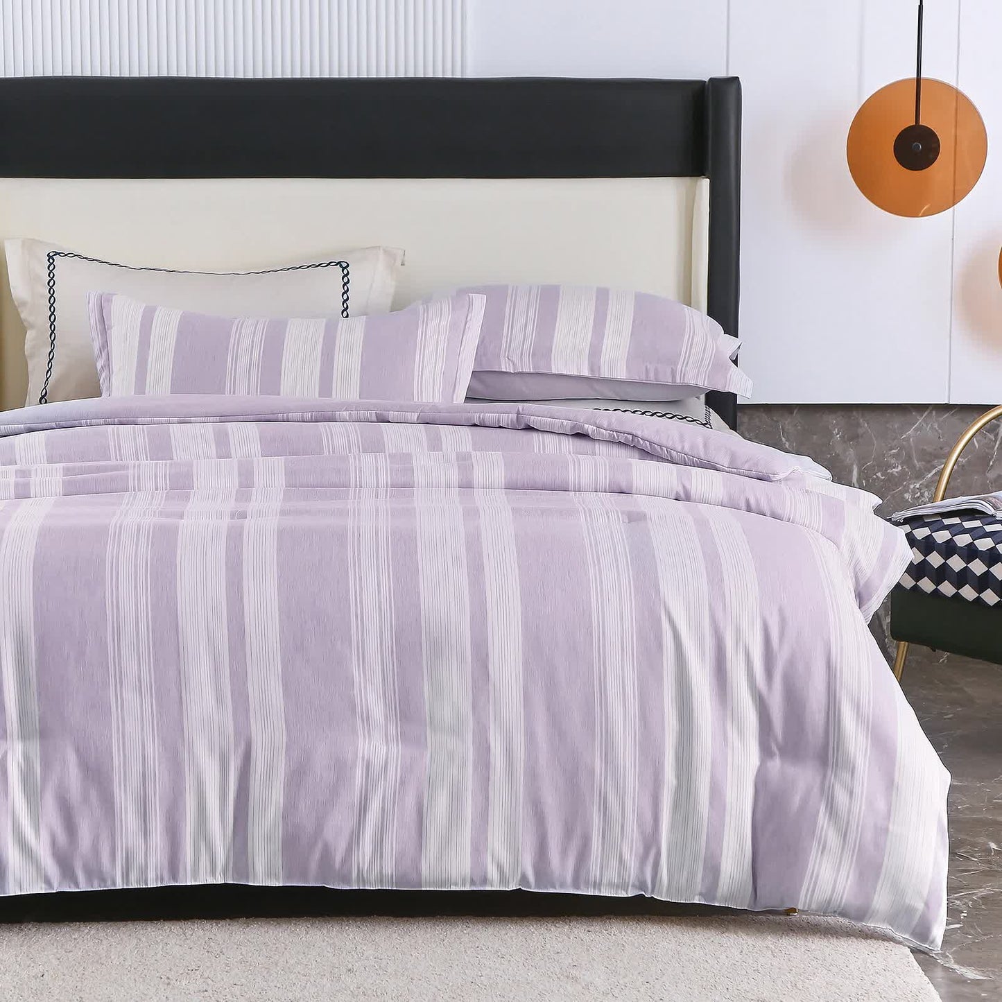 Midnight Calm stripes purple 3‑Piece Bedding – Cozy comforter Style