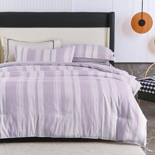 Midnight Calm stripes purple 3‑Piece Bedding – Cozy comforter Style