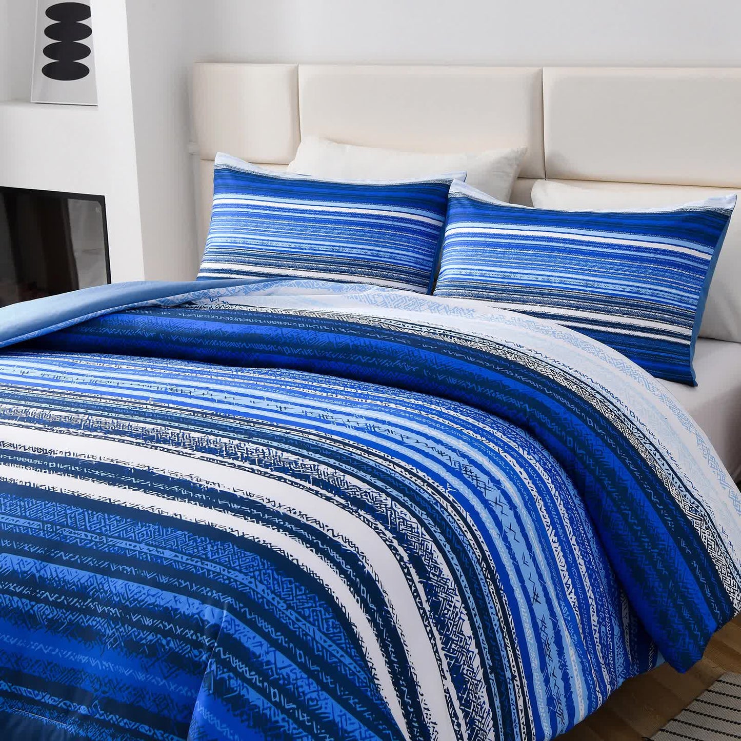 Nordic Calm stripes Blue 3‑Piece Comforter Set – Scandi Chic Vibes