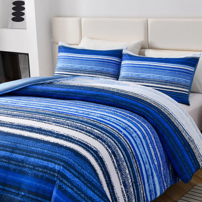 Nordic Calm stripes Blue 3‑Piece Comforter Set – Scandi Chic Vibes