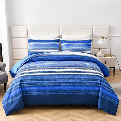 Nordic Calm stripes Blue 3‑Piece Comforter Set – Scandi Chic Vibes