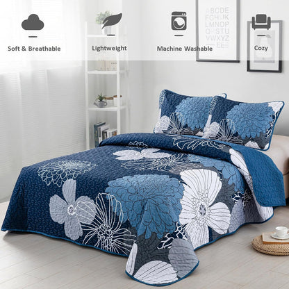 Frosted Magnolia Chic blue 3 Pc Comforter & Pillow Cover Set KING