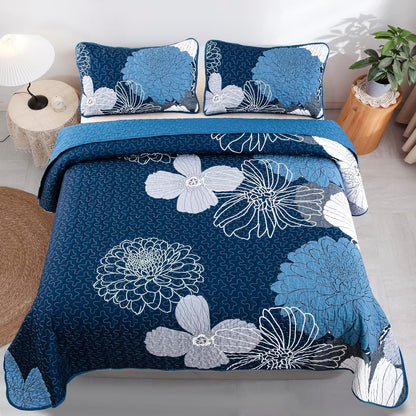 Frosted Magnolia Chic blue 3 Pc Comforter & Pillow Cover Set KING