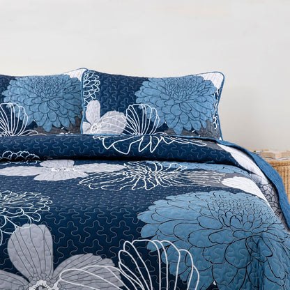 Frosted Magnolia Chic blue 3 Pc Comforter & Pillow Cover Set KING