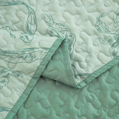 Meadow Butterfly Green Quilted Bedspread Set with Floral Details and Pillowcases