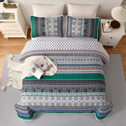 Romantic Blush green grey 3 Pc Bedspread & Pillow Cover Set