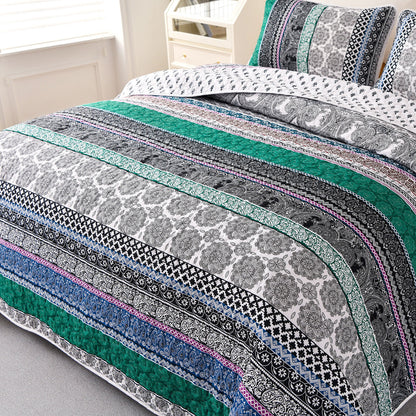 Romantic Blush green grey 3 Pc Bedspread & Pillow Cover Set