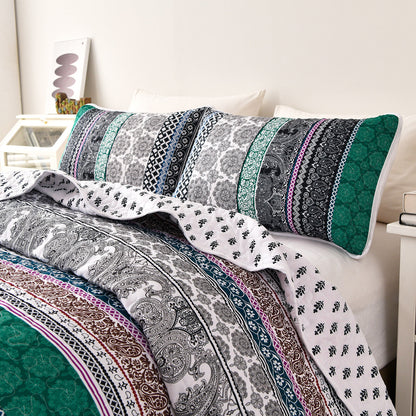 Romantic Blush green grey 3 Pc Bedspread & Pillow Cover Set