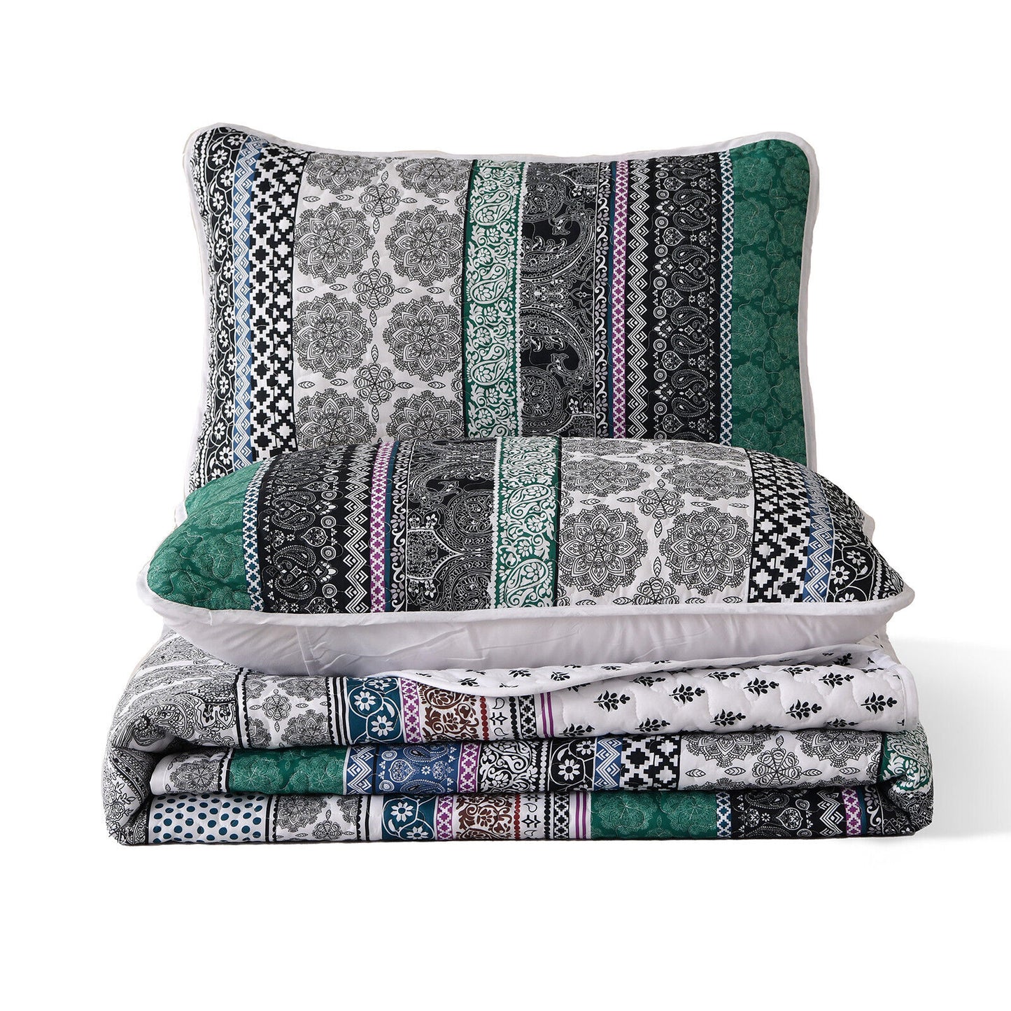 Romantic Blush green grey 3 Pc Bedspread & Pillow Cover Set