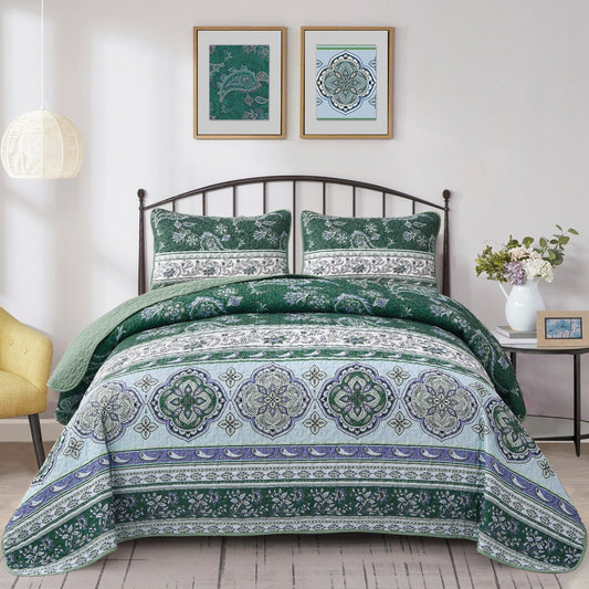 Breezy Tropical green Cozy 3 Pc Bedspread & Pillow Cover Set