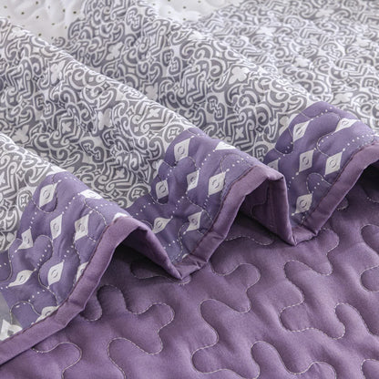 Bohemian Purple and White Quilted Bedspread or Coverlet Set and matching pillowcases