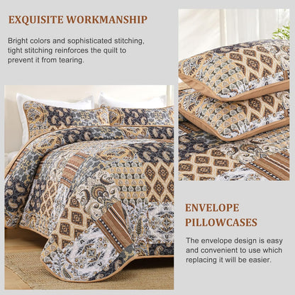 Enchanting Lace boho green Quilted 3 Pc Bedspread & Pillow Cover Set