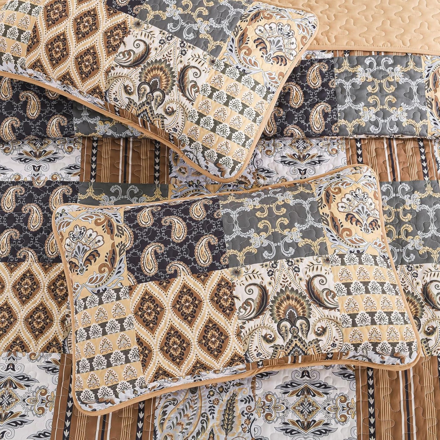 Enchanting Lace boho green Quilted 3 Pc Bedspread & Pillow Cover Set