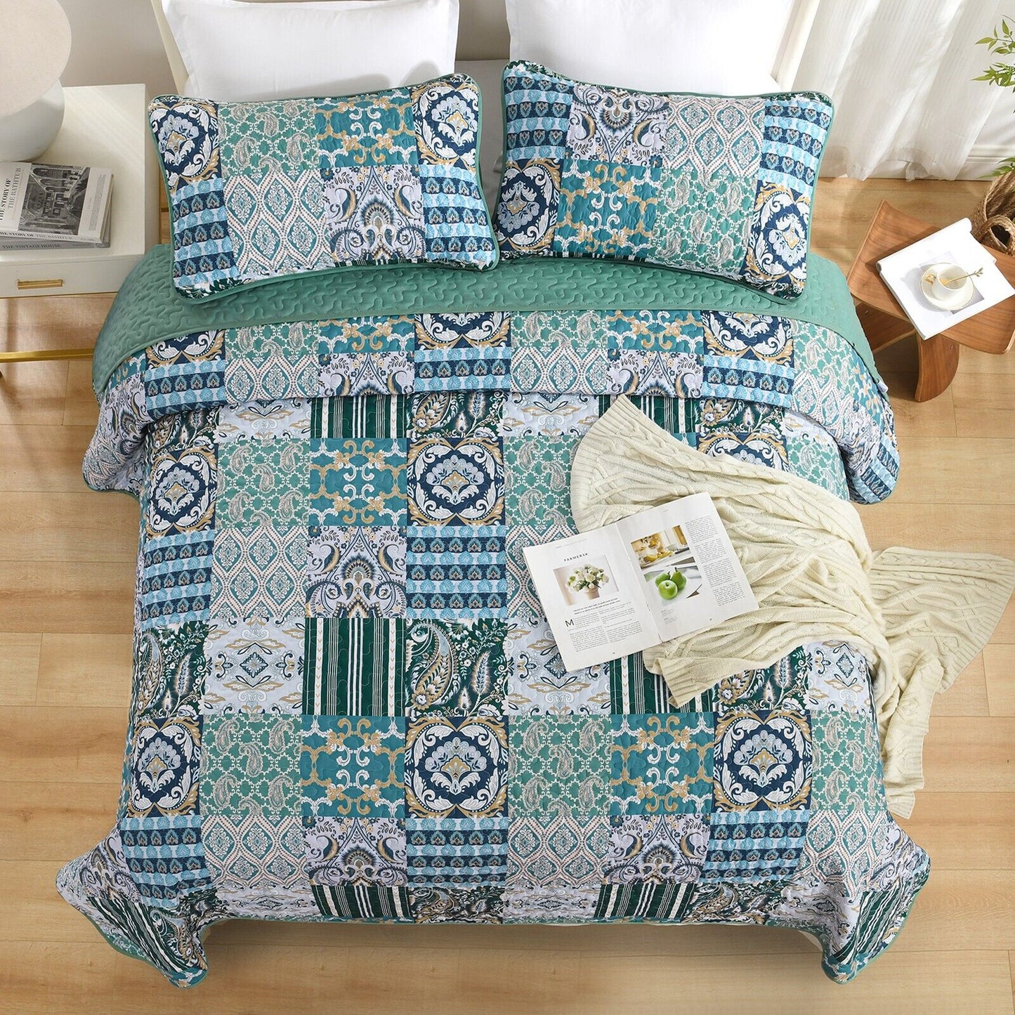 Exquisite Regal Purple 3 Pc Bedspread & Pillow Cover Set