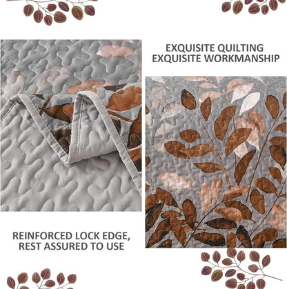 Brown Verdant Quilted Ensemble with Flower Motifs bedspread  and Pillowcases