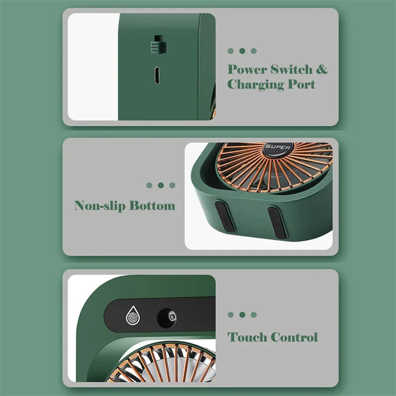 Green color USB 2-in-1 Misting Fan & Humidifier – Portable Cooling and Humidifying Solution