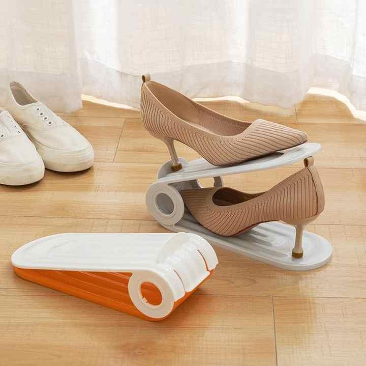 2 PCS Orange Adjustable Shoe Slot Organizer - Space-Saving Shoe Storage Solution for Closet and Shelf - Mekamart Australia
