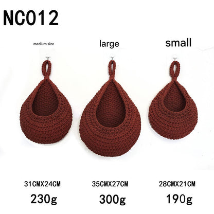 Red 3-Piece Wall-Mounted Cotton Rope Storage Baskets – Large, Medium, and Small Hand-Woven Fruit/Vegetable/Storage Nets (Large weight 300g, Medium weight 230g, Small weight 200g)