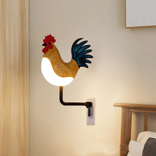 Brown USB Rechargeable Rooster Wall Lamp with Sound, Aromatherapy, and Decorative Design - Creative Nightlight for Bedroom and Corridor