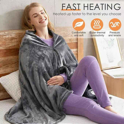 Electric Heated Flannel Blanket - 150x80cm USB-Powered Wearable Heating Shawl (Rechargeable battery not included)