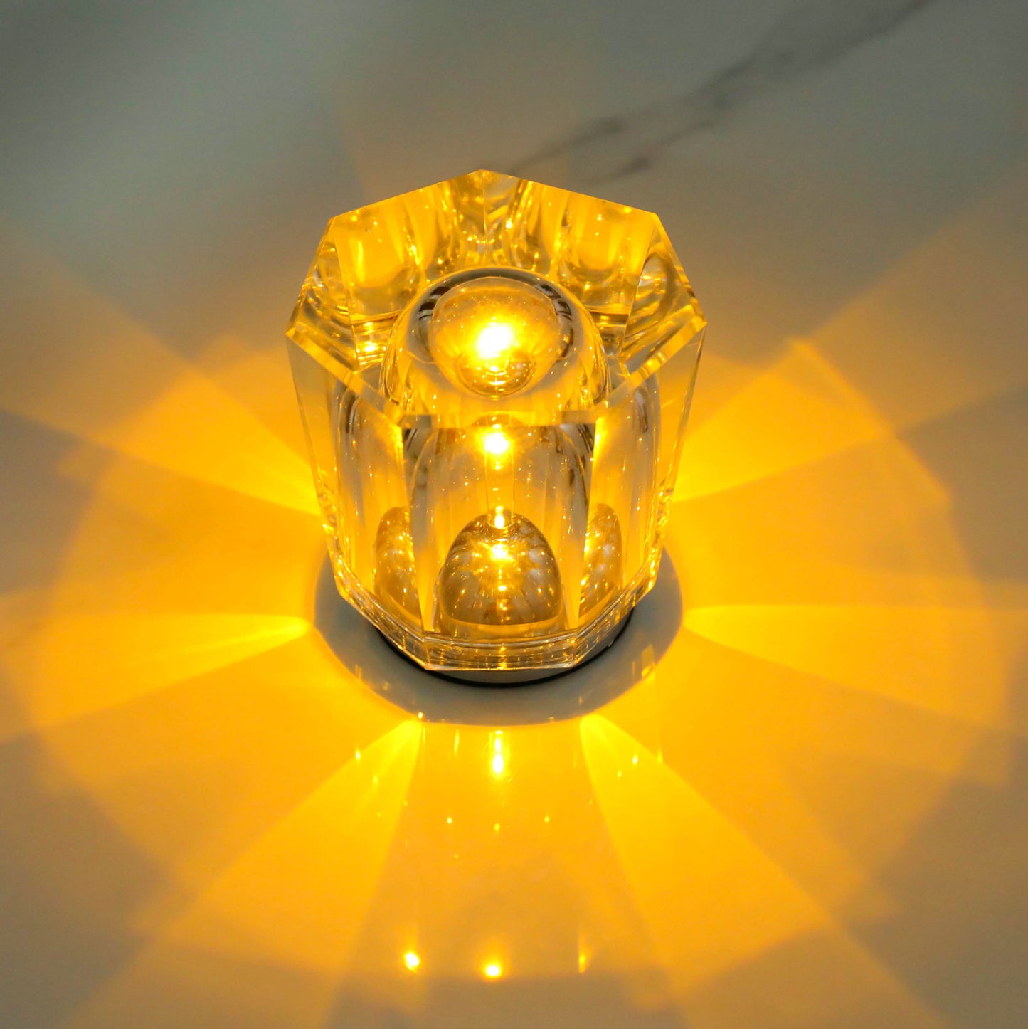 Crystal LED Table Lamp with Starburst Effect, Rechargeable and Portable Design,Type A 90mm (H) × 82mm (W)