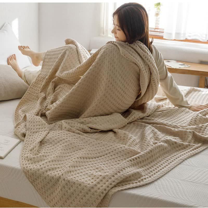 Cotton Waffle Blanket - Air Conditioning Blanket/Throw/Summer Quilt, 100*152cm,Light Green - Mekamart Australia
