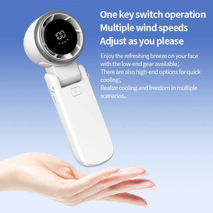 White Portable USB Rechargeable Handheld Fan with Digital Display - Mekamart Australia