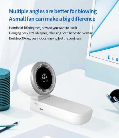 White Portable USB Rechargeable Handheld Fan with Digital Display - Mekamart Australia