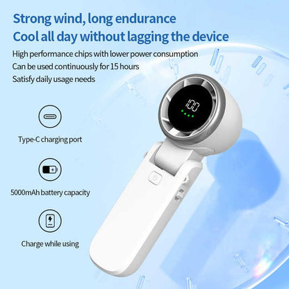 White Portable USB Rechargeable Handheld Fan with Digital Display - Mekamart Australia