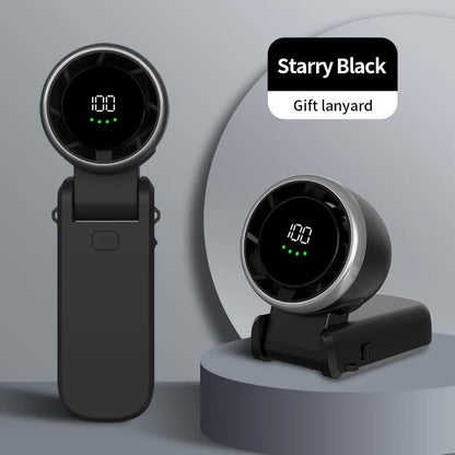 Black Portable USB Rechargeable Handheld Fan with Digital Display - Mekamart Australia