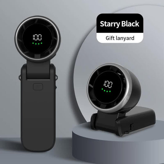 Black Portable USB Rechargeable Handheld Fan with Digital Display - Mekamart Australia