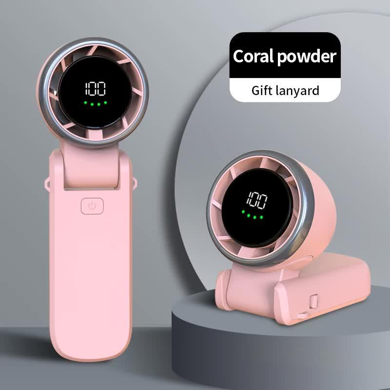 Pink Portable USB Rechargeable Handheld Fan with Digital Display - Mekamart Australia