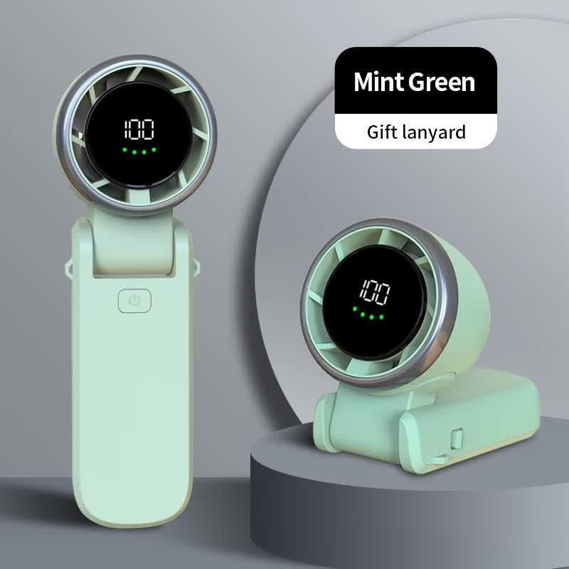 Mint Green Portable USB Rechargeable Handheld Fan with Digital Display - Mekamart Australia