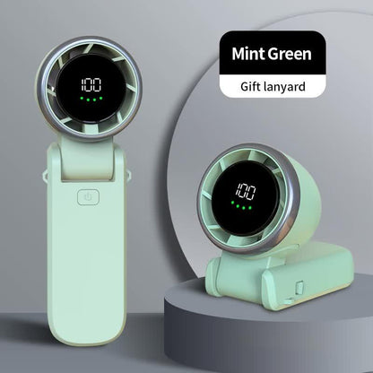Mint Green Portable USB Rechargeable Handheld Fan with Digital Display - Mekamart Australia