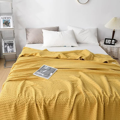 Cotton Waffle Blanket - Air Conditioning Blanket/Throw/Summer Quilt, 150*200cm,Yellow - Mekamart Australia