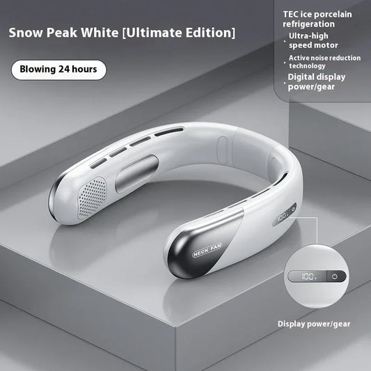 Digital Display Neck Fan - Rechargeable Portable Wearable Fan with Adjustable Speed- White 1200mAh - Mekamart Australia