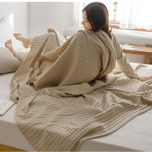 Cotton Waffle Blanket - Air Conditioning Blanket/Throw/Summer Quilt, 200*230cm,Gray - Mekamart Australia