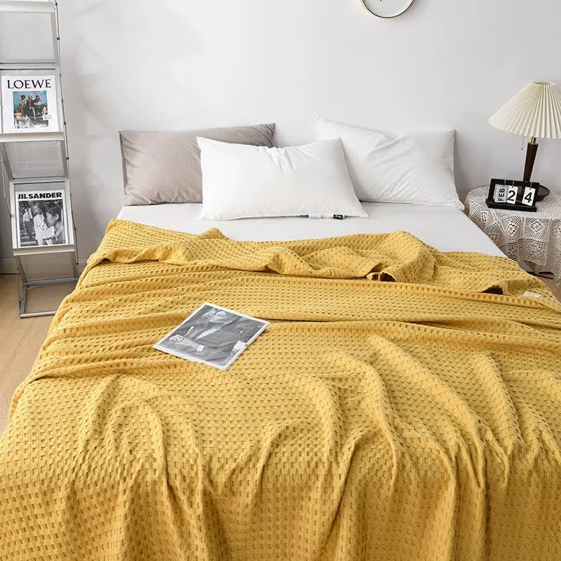 Cotton Waffle Blanket - Air Conditioning Blanket/Throw/Summer Quilt, 200*230cm,Yellow - Mekamart Australia