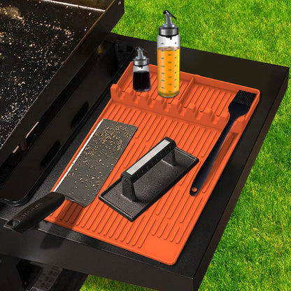 Orange Silicone BBQ Grilling Mat - Heat Resistant Side Rack Protector for Grills and Baking Trays