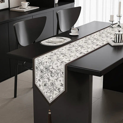 crushed Flower Elegant Green Botanical Table Runner with Tassels - 30x180cm - Mekamart Australia