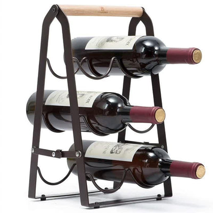 Folding Metal Wine Rack - Space-Saving 6-Bottle Storage Organizer with Wooden Handle - Mekamart Australia