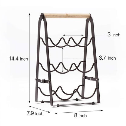 Folding Metal Wine Rack - Space-Saving 6-Bottle Storage Organizer with Wooden Handle - Mekamart Australia