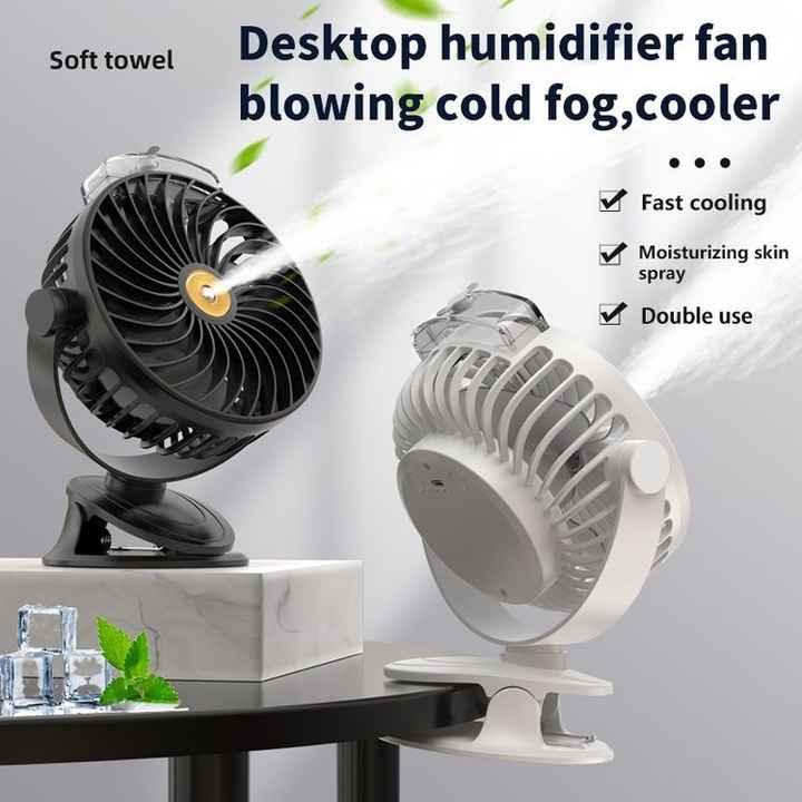 Blue Portable Clip-On Mist Fan - Rechargeable Cooling Fan with Adjustable Spray Modes - Mekamart Australia