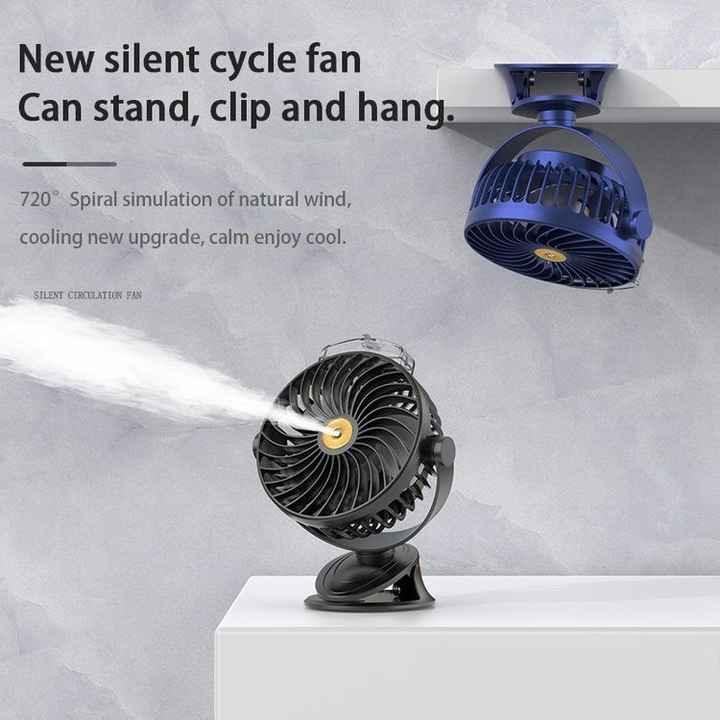 Blue Portable Clip-On Mist Fan - Rechargeable Cooling Fan with Adjustable Spray Modes - Mekamart Australia